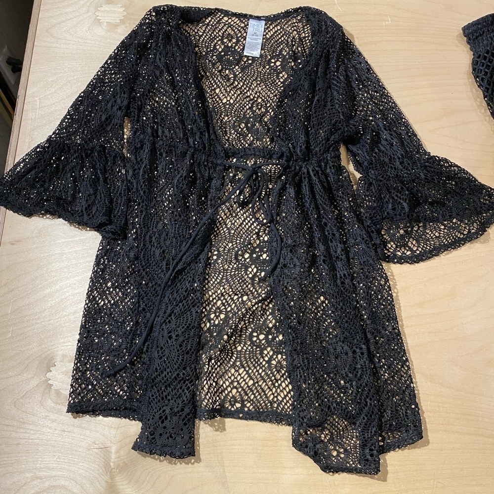 Time and Tru Black Lace Kimono Cardigan Medium (8-10) (HE)